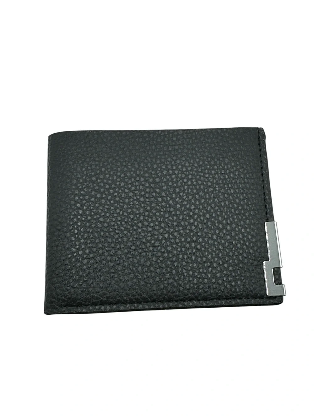 Men's Black Faux Leather Wallet with Silver Accent